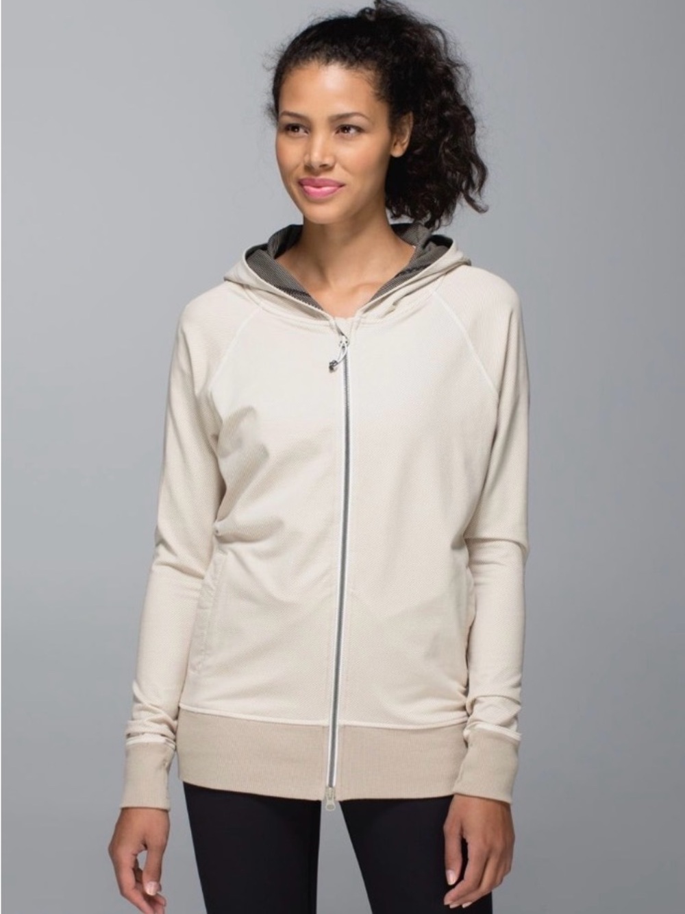 Lululemon Y2K Rollin' With My Omies Hoodie, Tan White Black Stripe Zip Up Size 6